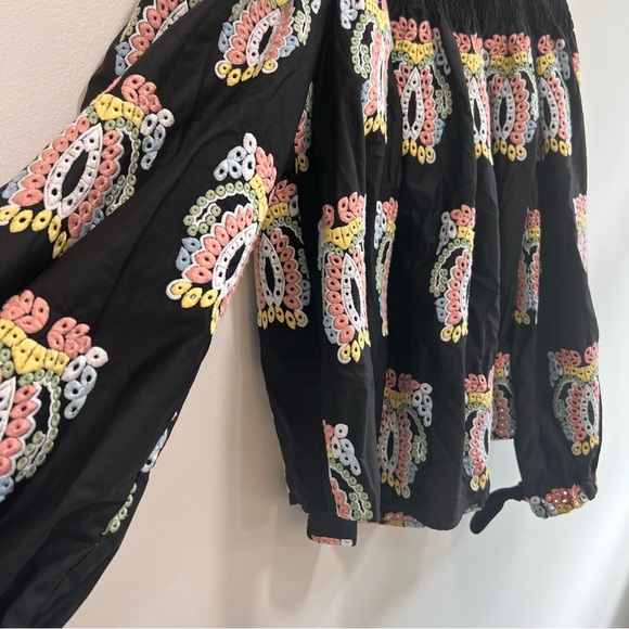 Caroline Constas Lou Embroidered Eyelet Paisley Off Shoulder Top Boho Black, M - Picture 5 of 14